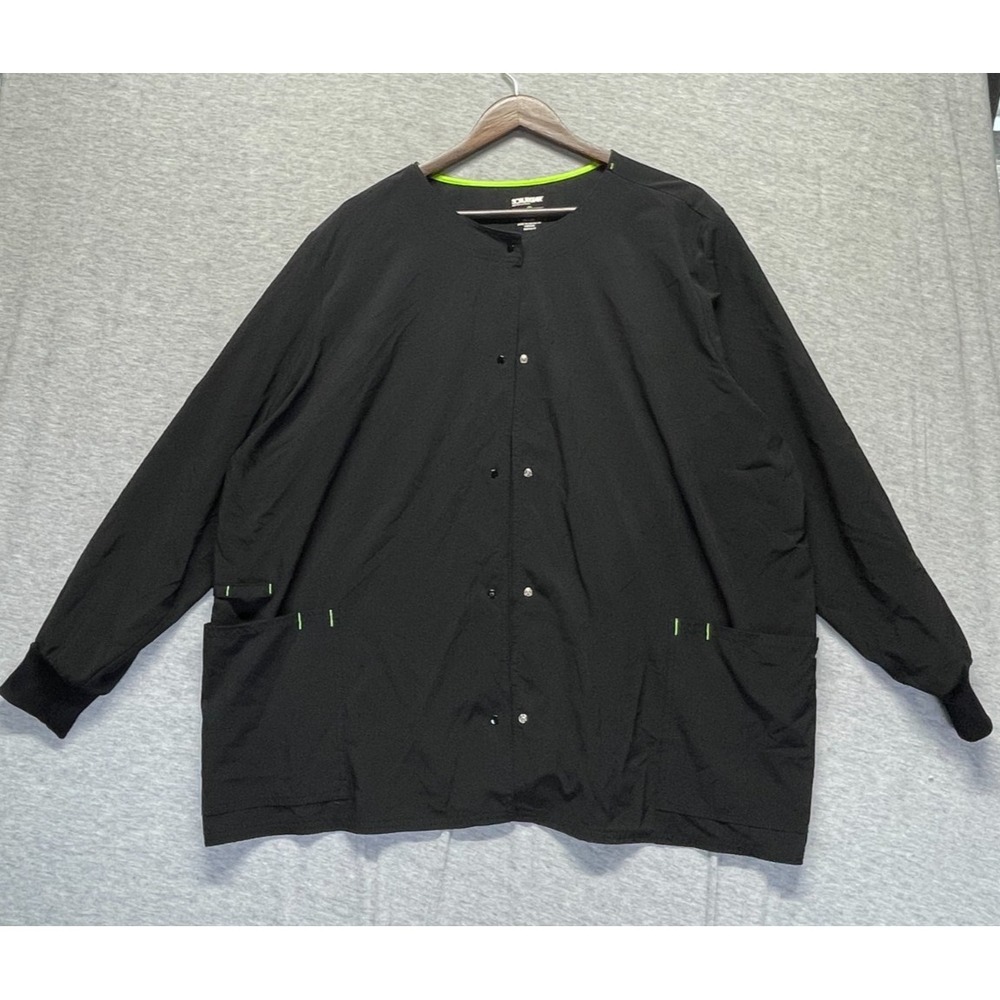 Scrubstar Premium Medical Scrub Jacket Women's 3XL Black Cuff Knit Snap Button